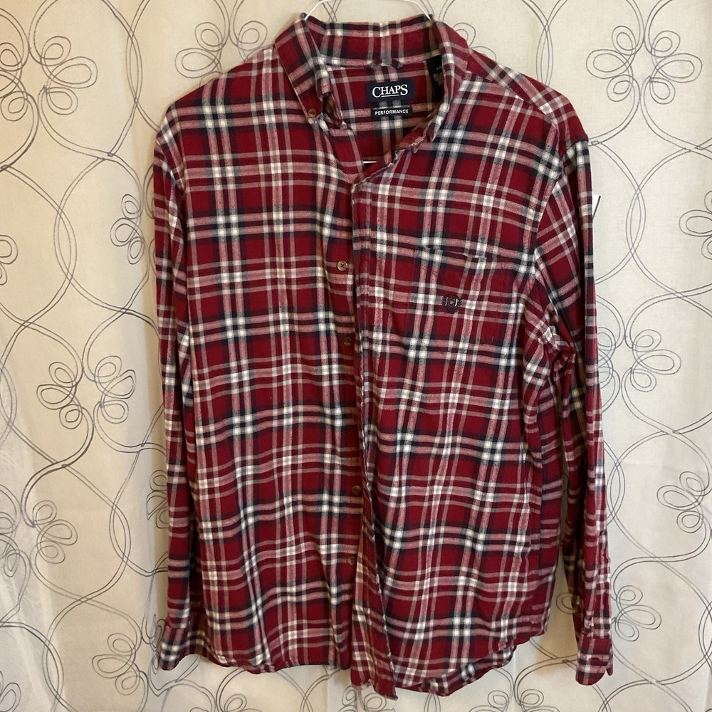 Men's chaps performance‎ red/blue flannel long sleeve button up size large